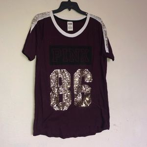 VS Pink burgundy sequin T-shirt